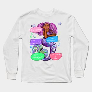 African American mermaid with positive daily affirmation quotes,motivational inspirational Long Sleeve T-Shirt